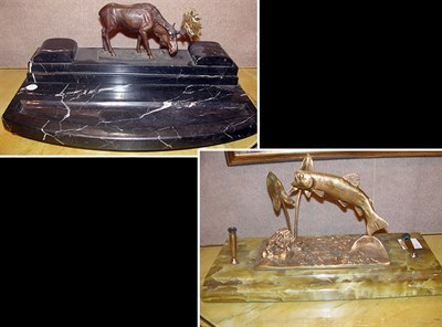 Lot 362 - Two Marble, Onyx and Patinated-Metal Standishs
