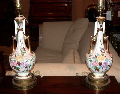 Lot 497 - Pair of Floral Decorated Porcelain Lamps