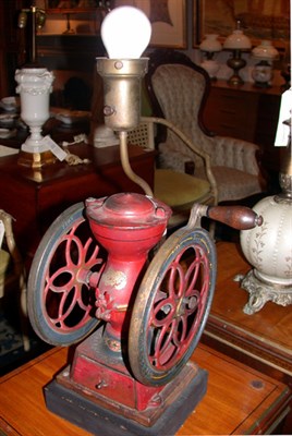 Lot 167 - Cast Metal Coffee Grinder Mounted as a lamp.