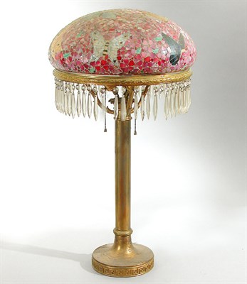 Lot 429 - Victorian Brass and Slag Glass Lamp