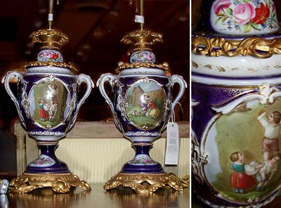 Lot 283 - Pair of Old Paris Two Handled Porcelain Vases...