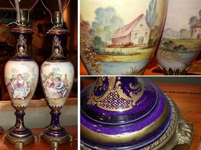 Lot 284 - Pair of Sevres Style Porcelain Urns Each...