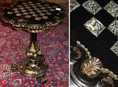 Lot 318 - Victorian Papier Mache Tilt-Top Games Table...