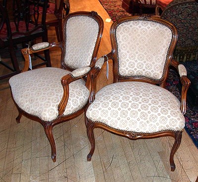 Lot 239 - Pair of Louis XV Style Upholstered Fruitwood...