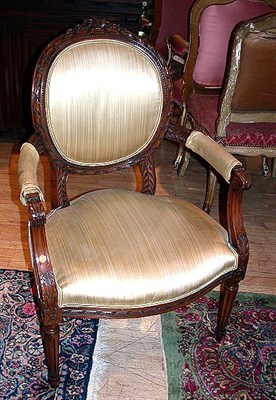 Lot 593 - Two Louis XVI Style Upholstered Fruitwood...
