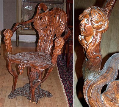 Lot 527 - Art Nouveau Upholstered Fruitwood Armchair