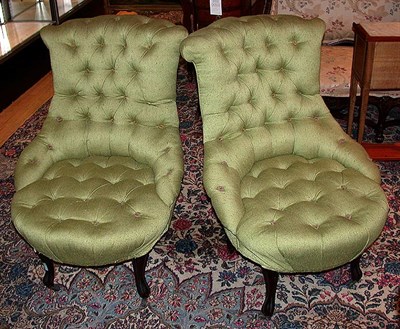 Lot 567 - Pair of Victorian Upholstered Slipper Chairs