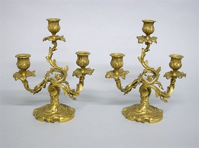 Lot 436 - Pair of Louis XV Style Gilt-Bronze Three-Light...