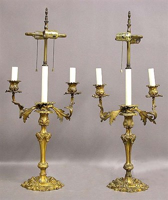 Lot 214 - Pair of Louis XV Style Gilt-Bronze Two-Light...