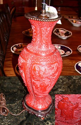 Lot 216 - Pair of Chinese Red Cinnabar Lacquered Urns...