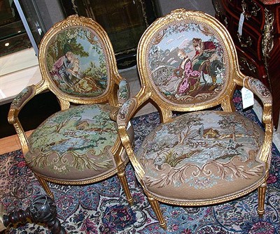 Lot 253 - Pair of Louis XVI Style Gilt-Wood Fauteuils...