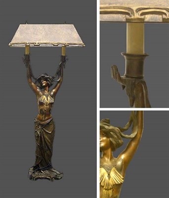 Lot 528 - Art Nouveau Patinated-Metal Figural Lamp...