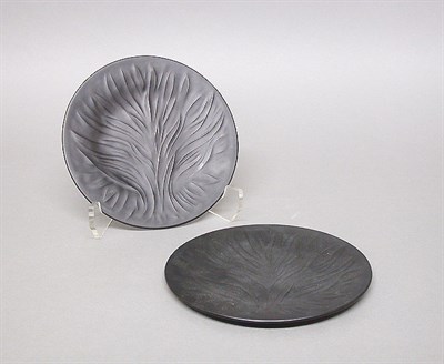 Lot 535 - Set of Eight Lalique Black Glass Agla Luncheon...