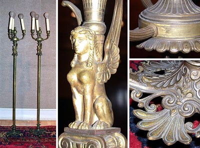 Lot 315 - Pair of Empire Style Bronze Three-Light...