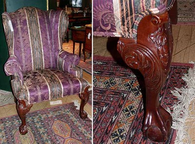 Lot 229 - Georgian Style Upholstered Mahogany Wing Chair