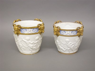 Lot 386 - Pair of Sevres Style Bisque Jardinieres Each...
