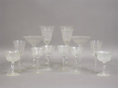 Lot 594 - Group of Wheel Cut Glass Goblets In two...