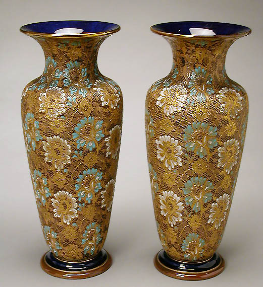 Lot 362 - Pair of Royal Doulton Pottery Vases Decorated...