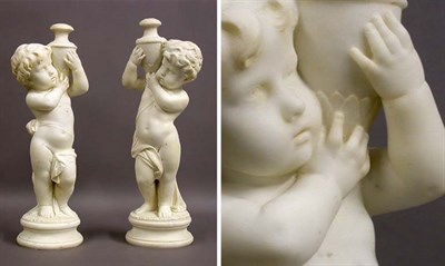 Lot 286 - Pair of White Marble Figures of Cherubs Each...