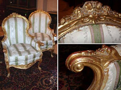 Lot 609 - Pair of Louis XV Style Upholstered Gilt-Wood...