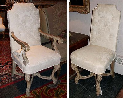 Lot 417 - Set of Six Louis XIV Style Upholstered Limed...