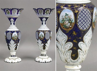 Lot 407 - Pair of Bohemian Enamel Decorated Cobalt and...