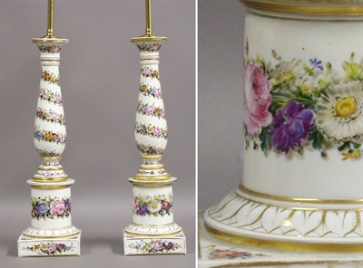 Lot 623 - Pair of Paris Porcelain Candlestick Lamps...