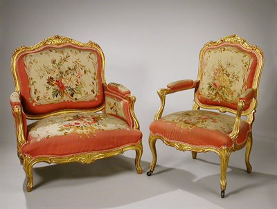 Lot 180 - Pair of Louis XV Style Gilt-Wood Fauteuils...