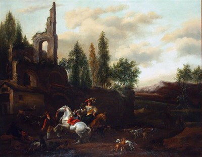 Lot 30 - Circle of Nicolas Berchem FALCONING PARTY Oil...