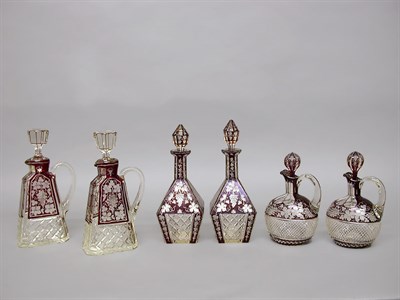 Lot 173 - Three Pairs of Ruby Flashed Cut to Clear Glass...