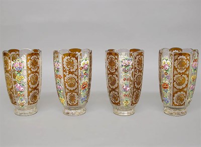 Lot 177 - Group of Four Bohemian Enamel Decorated Amber...