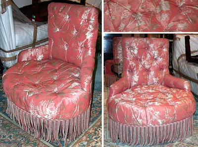 Lot 509 - Pair of Tufted Upholstered Mahogany Slipper...