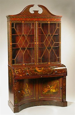 Lot 300 - Edwardian Painted Satinwood Secretary Bookcase...