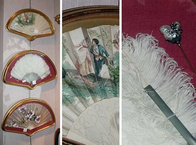 Lot 193 - Group of Three Gilt-Wood Framed Fans Two silk,...