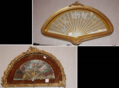Lot 194 - Two Gilt-Wood Framed Fans One silk, one...