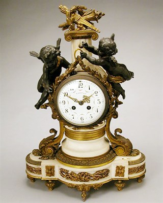 Lot 141 - Louis XVI Style Bronze and Marble Clock...