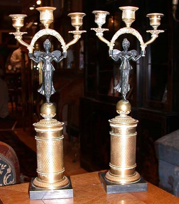 Lot 140 - Pair of Empire Style Bronze Three-Light...