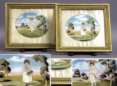 Lot 134 - Pair of English Silk Embroidered Panels One...