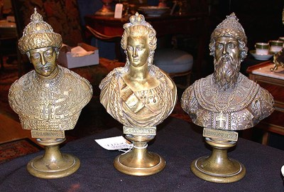 Lot 130 - Three Russian Bronze Busts Depicting Catherine...