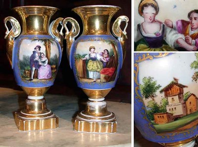Lot 170 - Pair of Paris Porcelain Urns Each decorated...