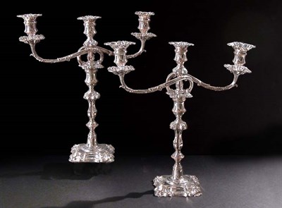 Lot 349 - Pair of Silver Plated Three-Light Candelabra