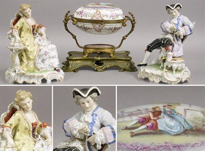 Lot 128 - French Porcelain Box Together with a Pair of...