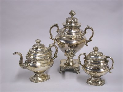 Lot 244 - Classical Coin Silver Tea Service Hot water...