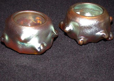 Lot 523 - Pair of Tiffany Favrile Glass Salts In gold...