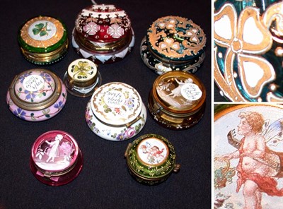 Lot 349 - Group of Nine Victorian Glass Pill Boxes...