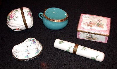 Lot 351 - Group of Five Enameled Metal Boxes Length of...