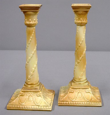 Lot 530 - Pair of Royal Worcester Porcelain Candlesticks...