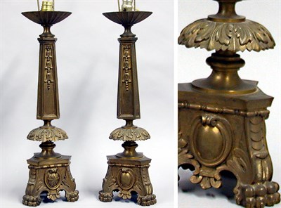 Lot 285 - Pair of Gothic Style Patinated-Metal Lamps