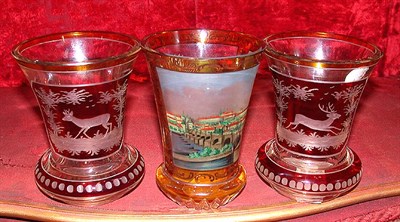 Lot 160 - German Amber Cut to Clear Enamel Painted Glass...