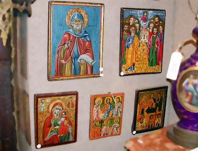 Lot 218 - Group of Greek Icons 18th and 19th Century...